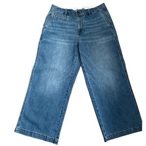 Lands' End Women's Petite 12 Wide Leg Trouser Jeans Blue Denim High Rise Preppy‎